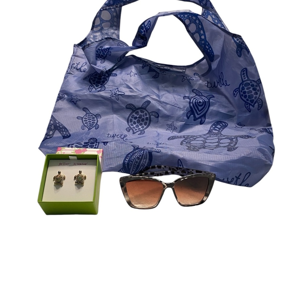 Betsy Johnson Earrings With Tote And Sunglasses